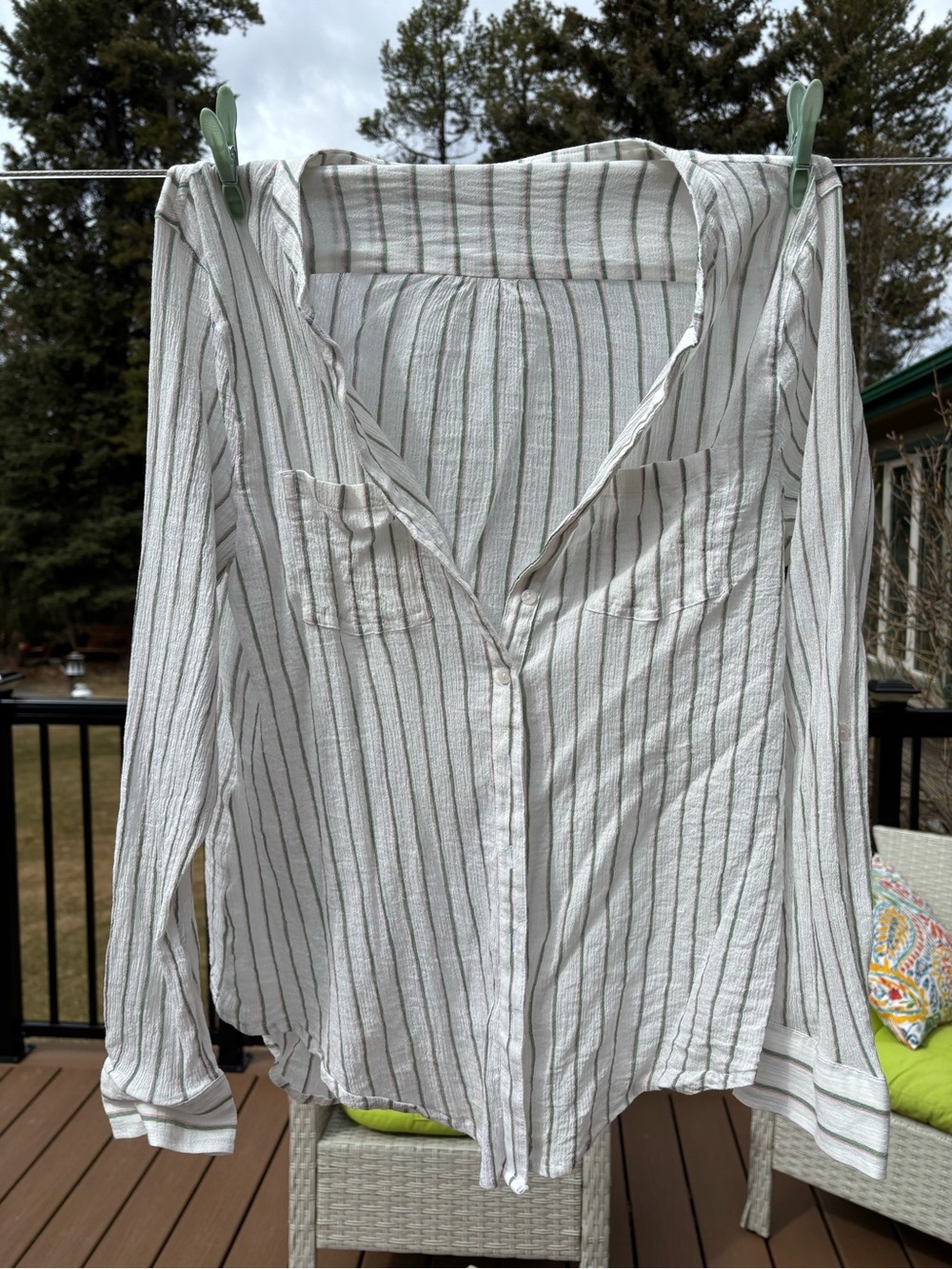 Carve Designs White and Green Striped Button-Up Blouse